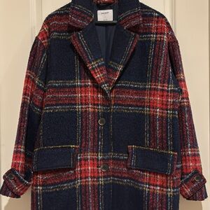 Plaid Women's Coat - Red and Blue